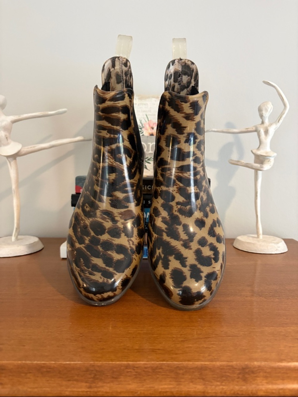 J. Crew Leopard Print Ankle Rain Boots - Black & Brown